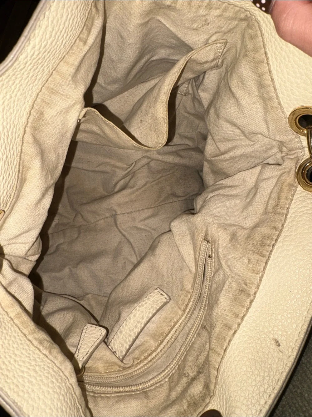 Mark & Graham Cream Pebbled Leather Shoulder Bag with Patterned Strap